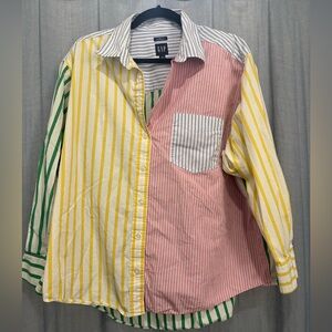 GAP “The Big Shirt” - Pink/Green/Yellow/Blue Multicolor Stripes - Size L